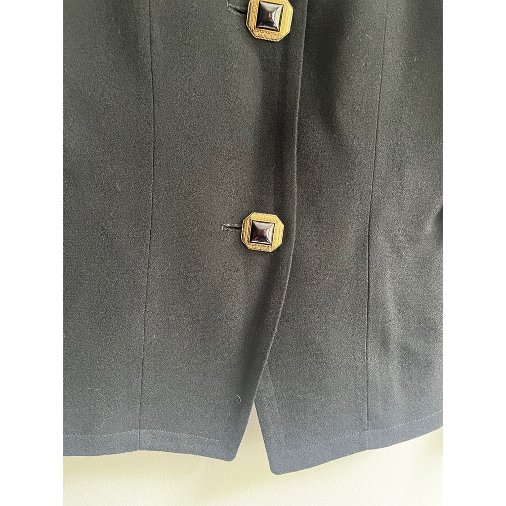 Bicci by Florine Wachter Black Wool‎ Collarless Blazer Gold Button Vintage Sz 4 - Picture 2 of 10